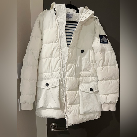 White Mens Scotch & Soda Parka - Large
